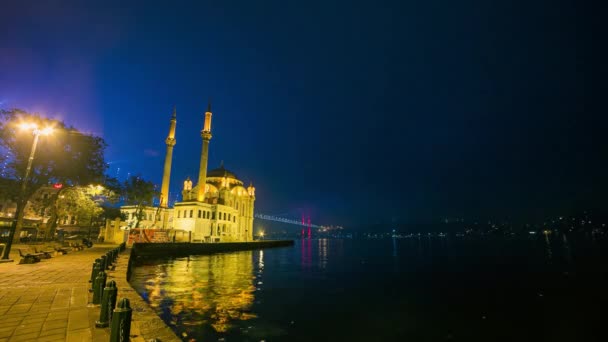 Night Day Time Lapse Scene Beautiful Renovated Ortakoy Mosque Istanbul — Stock video