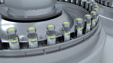 Tetanos Aşısı Toplu Üretimi Laboratuvarda, Şişeler Araştırma Laboratuvarında Taşıma Kayışında.