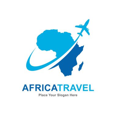 Afrika ve uçak logosu vektör simgesi. Safari ve seyahat sembolü, eşsiz coğrafya, kıta ve uçuş logosu tasarımı için uygundur.