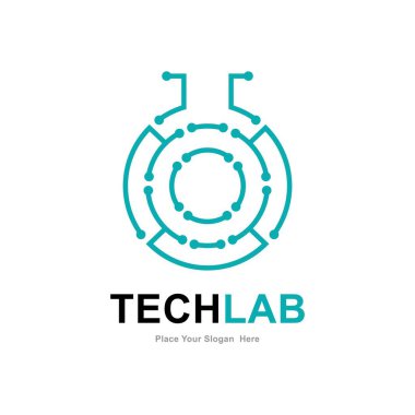 Teknoloji laboratuarı vektör logosu simgesi. Teknoloji bilimi araştırması için uygun