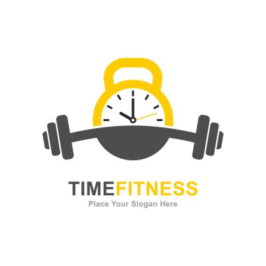 Zaman fitness vektör logosu simgesi. İş, spor, halter ve zaman sembolü için uygun