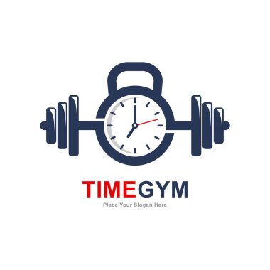 Zaman spor salonu vektör logosu simgesi. İş, spor, halter sembolü ve zaman sembolü için uygun