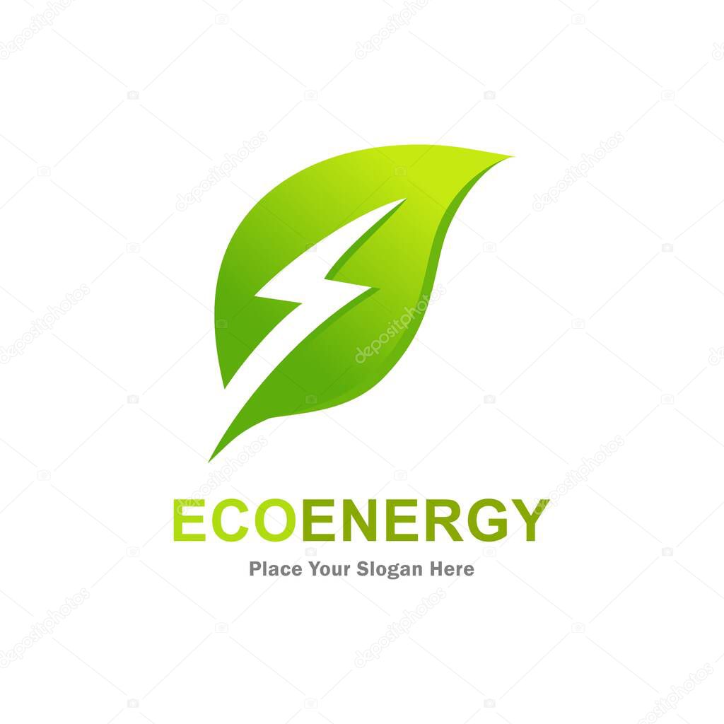 Eco energy with leaf vector logo icon. Suitable for business, web, nature, environment, recycle and electric symbol