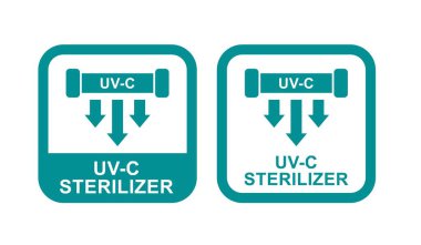 UV-C sterilizasyon rozet logosu simgesi. Sağlık bilgisi ve ürün etiketi için uygundur