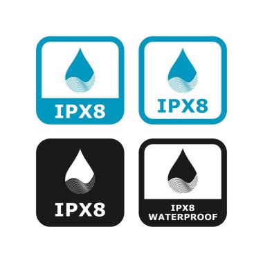 IPX8 su geçirmez koruma vektör logo simgesi. İş, bilgi ve ürün etiketi için uygundur