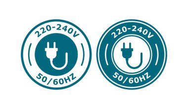220-240 V ve 50 / 60 Hz vektör logo simgesi. Bilgi ve ürün etiketi için uygun