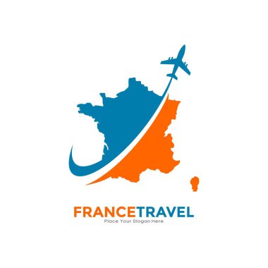 FRANCE uçak logo logosu tasarımıyla seyahat ediyor. İş, ulaşım, teknoloji, tatil ve seyahat için elverişli