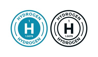 HYDROGEN logo rozet tasarımı simgesi. Bu periyodik cetvel sembolünün kimyasal elementi. İş, teknoloji, molekül ve atom sembolü için uygun 