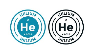 HELIUM logo rozet tasarım ikonu. Bu periyodik cetvel sembolünün kimyasal elementi. İş, teknoloji, molekül ve atom sembolü için uygun 