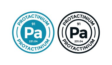 PROTACTINIUM logo rozet tasarım simgesi. Bu periyodik cetvel sembolünün kimyasal elementi. İş, teknoloji, molekül ve atom sembolü için uygun 