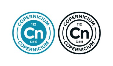 COPERNICIUM logo rozet tasarımı simgesi. Bu periyodik cetvel sembolünün kimyasal elementi. İş, teknoloji, molekül ve atom sembolü için uygun 