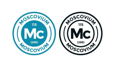 MOSCOVIUM logo rozet tasarım ikonu. Bu periyodik cetvel sembolünün kimyasal elementi. İş, teknoloji, molekül ve atom sembolü için uygun 