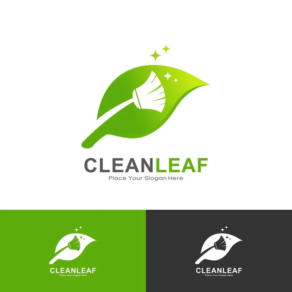 Icône Vectorielle Logo Balai Feuille Convient Aux Entreprises Nettoyage Environnement — Image vectorielle