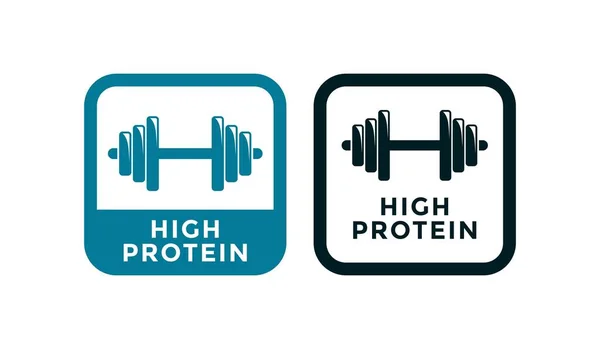 Hög Protein Skivstång Logotyp Vektor Design Badge Ikon Lämplig För — Stock vektor