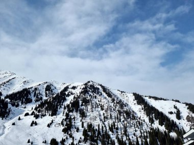 Kışın karla kaplı dağların manzarası