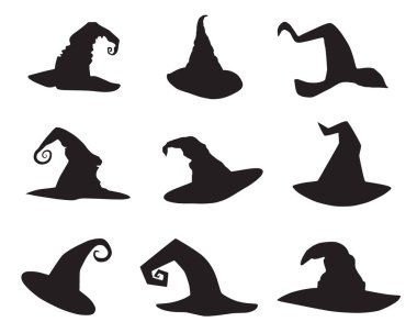 Cadı simgesi hazır. Beyaz arkaplanda izole edilmiş web tasarımı için 9 vektör simgesi koleksiyonu