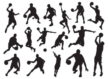 Beyaz arka planda basketbol oyuncusu silueti.