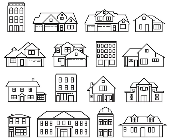 Set Houses Buildings House Building Street Apartment Residential Architecture City — Stock Vector