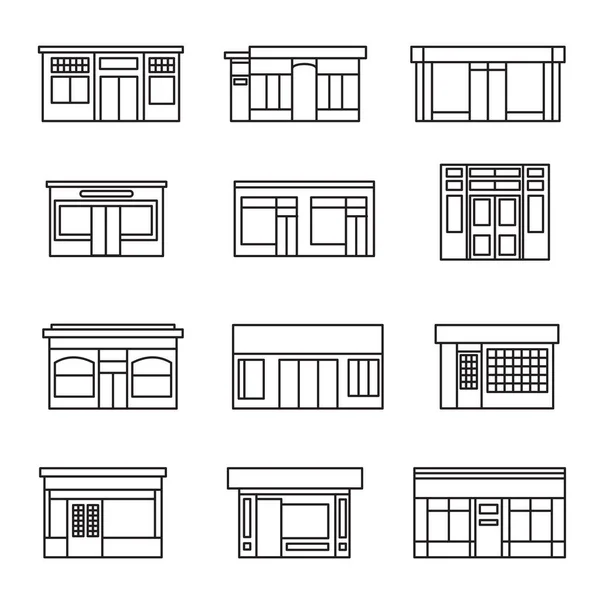 Illustration Vectorielle Des Panneaux Municipaux Frontaux Ensemble Magasin Bâtiment Stock — Image vectorielle