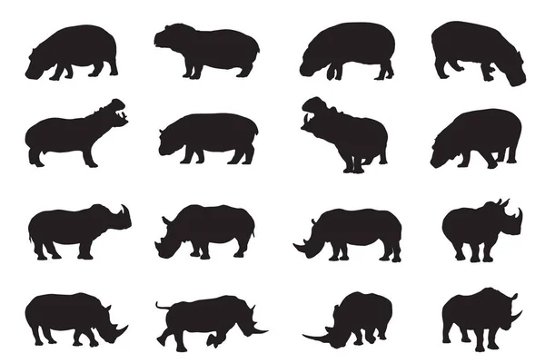 Vector Silueta Rinoceronte Hipopótamo — Vector de stock