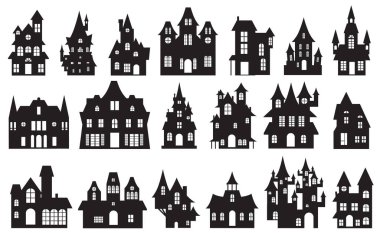 Halloween haunted house silhouette set clipart