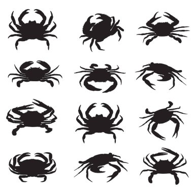 Beyaz arkaplanda yengeç siluetlerinin vektör çizimi