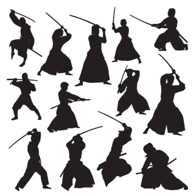 Kılıçlı bir samurayın silueti. 