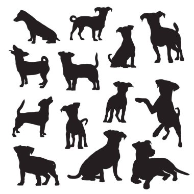 Jack Russell köpek siluetlerinin vektör kümesi