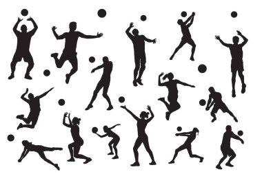 Beyaz arka planda bir voleybol oyuncusunun silueti.