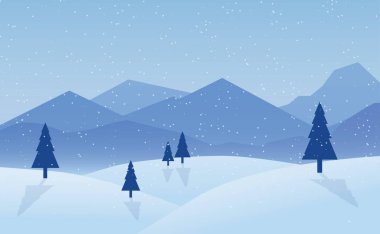 Karlı ağaçlarla kaplı kış arkaplanı.