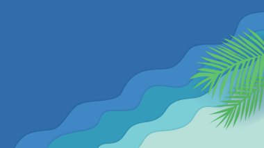 Yaz tatili. Plaj, tropik palmiye ağaçları. Grafik tasarımınız için illüstrasyon