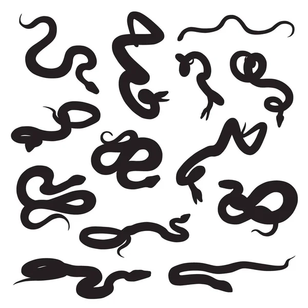 Set Von Schwarzen Und Weißen Schlangen Isoliert Doodle Stil Vektor — Stockvektor