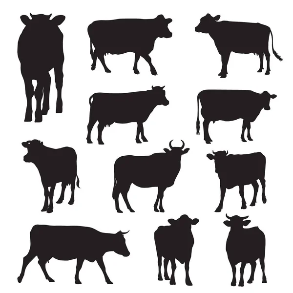 Διανυσματική Απεικόνιση Σιλουέτες Αγελάδων — Διανυσματικό Αρχείο