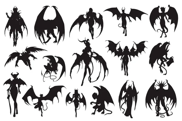 Illustration Vectorielle Silhouettes Différents Types Diable Dans Ensemble — Image vectorielle