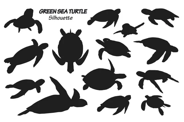 Set Green Sea Turtle Silhouettes Vector Illustration — Stock Vector