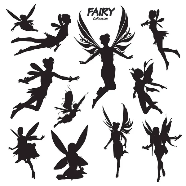 Silhouette Set Silhouettes Fairy — Stock Vector
