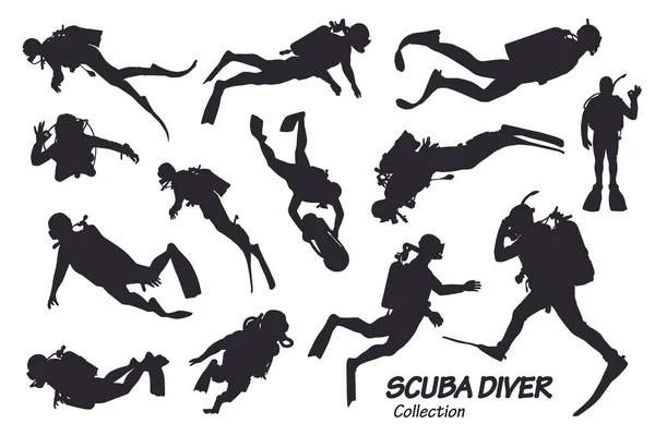 stock vector vector illustration of the silhouette of a Scuba diver  