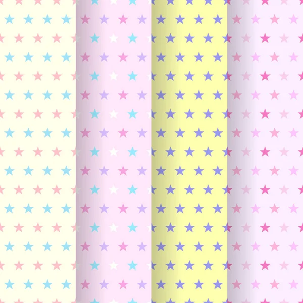 パステルカラーのシームレスなパターンで異なる色の星 — ストックベクタ