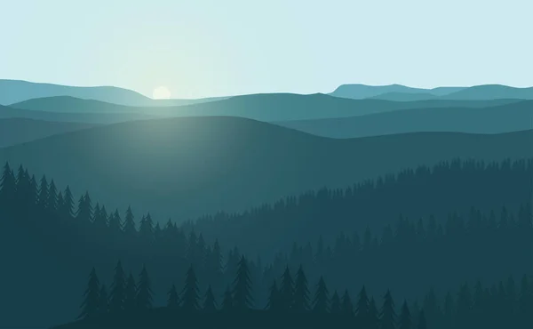 Векторная Иллюстрация Ландшафтного Фона Лесом Горами Деревьями Холмами Лесами — стоковый вектор