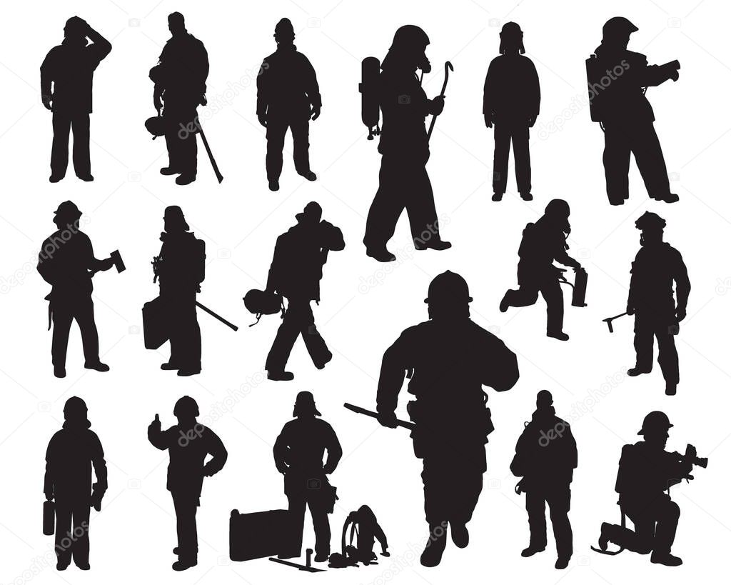 Silhouette of a group of Fireman silhouettes