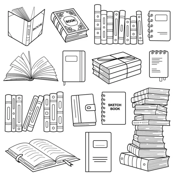Knihy Černobílé Kreslené Ilustrace — Stockový vektor