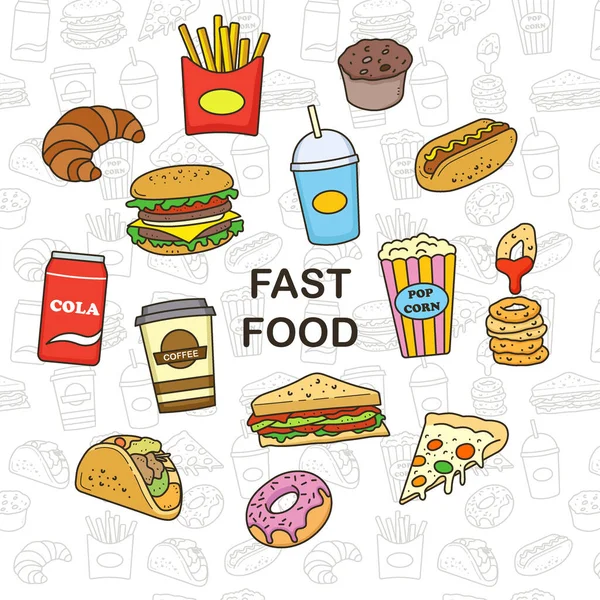 Fast Food Rajzfilm Színes Illusztráció — Stock Vector