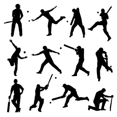 Kriket beyzbol siluetleri ayarlandı