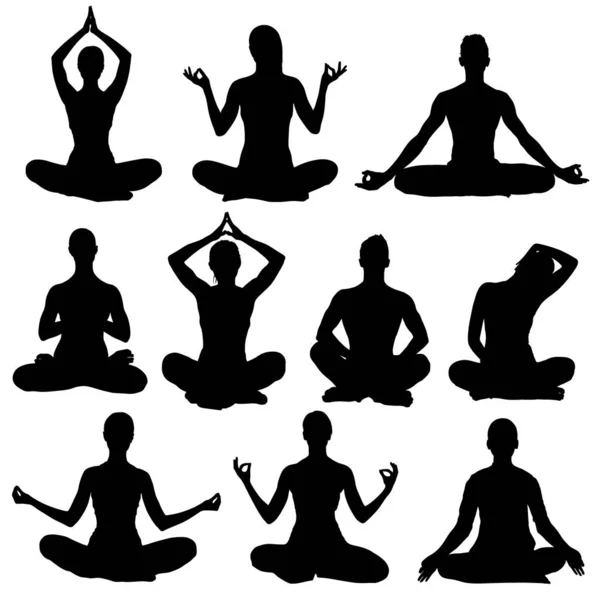 farklı pozlarda meditasyon siluetleri koleksiyonu