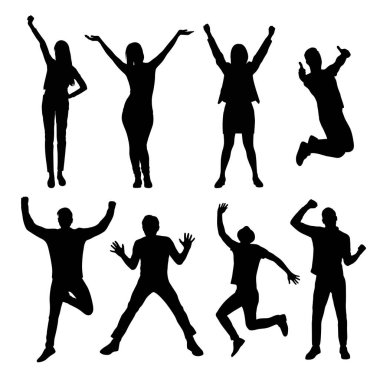 Heyecanlı İnsanlar Silüetleri, kutlama yapan insanlar kazandı, hedefe ulaştı