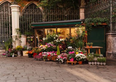 charming flower kiosk in Venice, Italy 