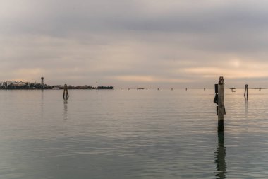View of Venice, Italy on a cloudy day by the lagoon