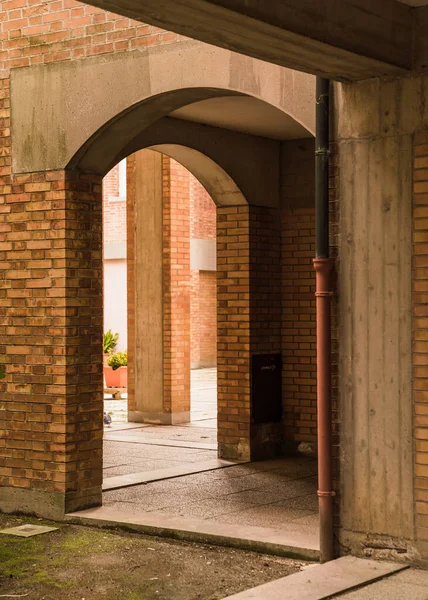 Architectural detail of apartment building in brutalist style in Venice, Italy
