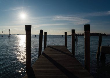 Wood Deck going into the lagoon in Venice, Italy