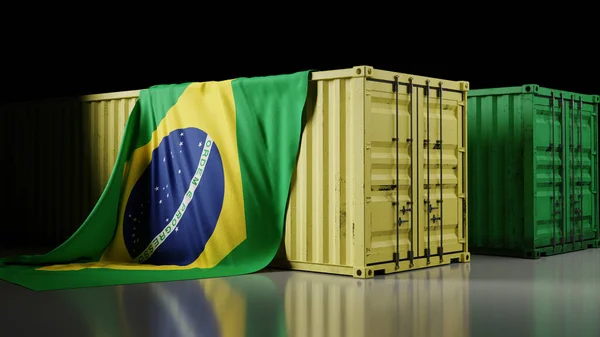 Bandeira Nacional Brasil Caixa Contêineres Renderização — Fotografia de Stock